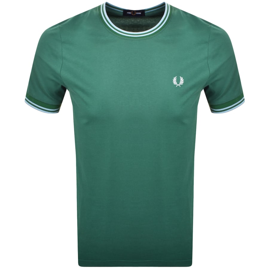 Tシャツ・カットソー FRED PERRY Men T Shirts FPM458054 X88 GREEN Embroidered T-Shirt - Olive Mint | Men's T-Shirts | Designer